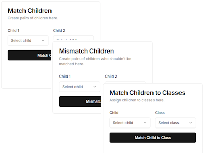 Class list configuration interface showing criteria settings for balanced classroom creation and student placement